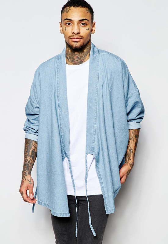 Các xu hướng áo & quần jeans nam hot 2016 - japanese ASOS Military Denim Kimono With Tie Front - elleman