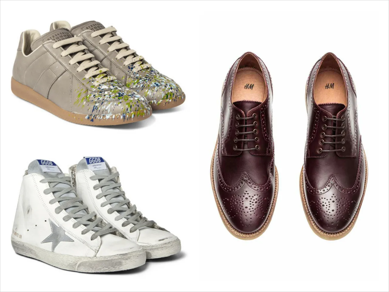 cách phối đồ nam thu đông: maisons margiela, h&m, golden goose