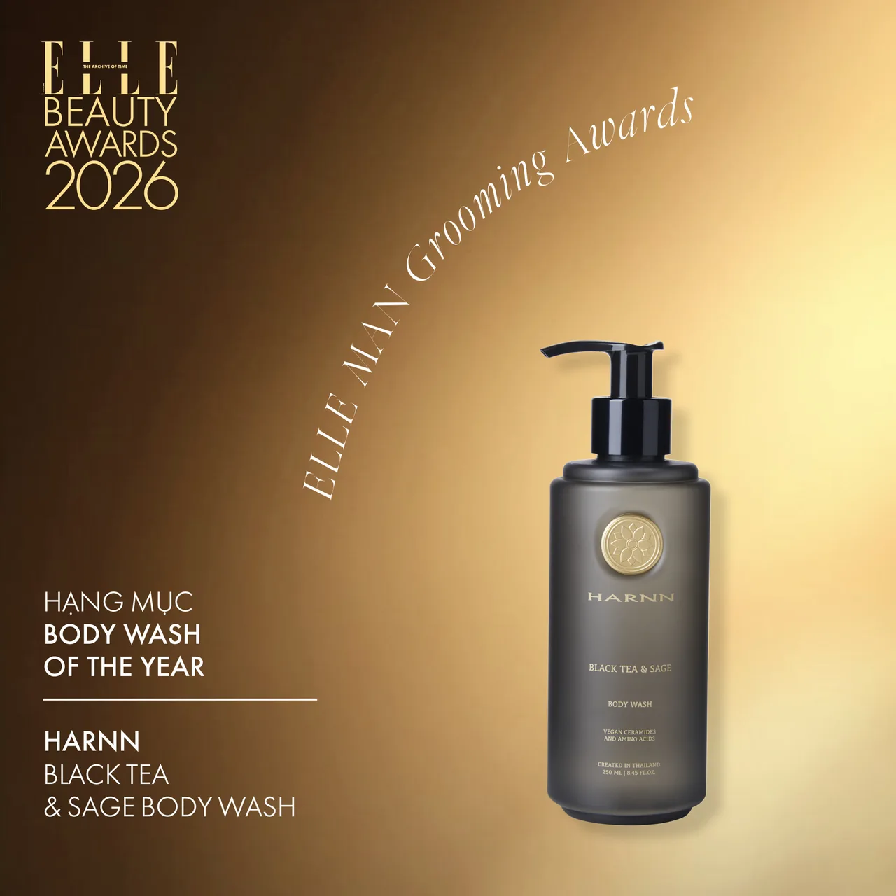 ELLEMAN GROOMING AWARDS Body Wash of the Year: HARNN Black Tea & Sage Body Wash