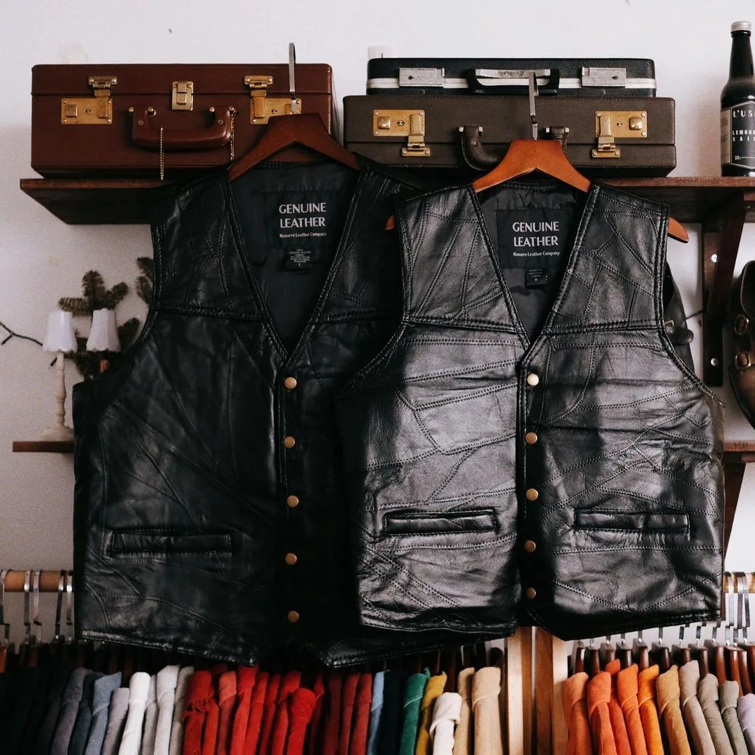 Áo gile leather jacket