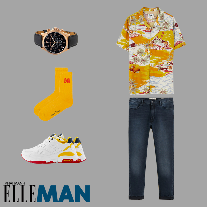 phong cách Sơn Tùng MT-P từ Hãy trao cho anh áo hawaii tất vàng quần denim