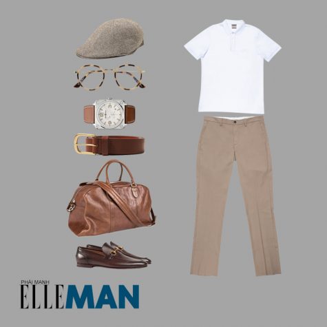 Style Canlendar Áo polo nam trắng túi và giày da 2