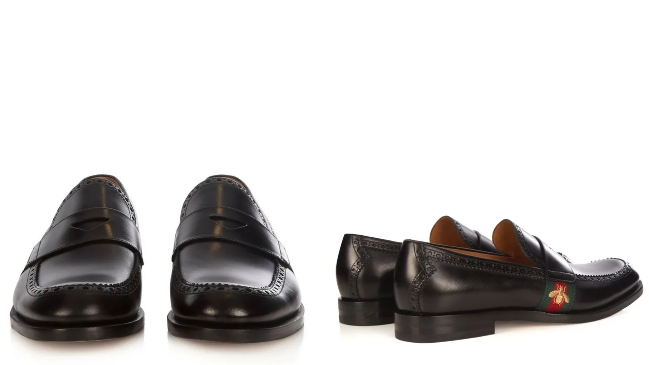 12 thuong hieu giay loafer nam Gucci web-panelled leahter penny loafers - elle man