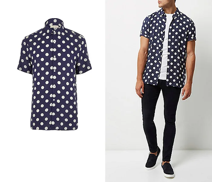 thờ trang nam họa tiết chấm bi: áo sơ mi ngắn tay của River Island.