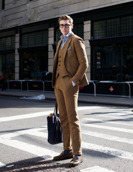 chất liệu vải tweed màu nâu dành cho nam