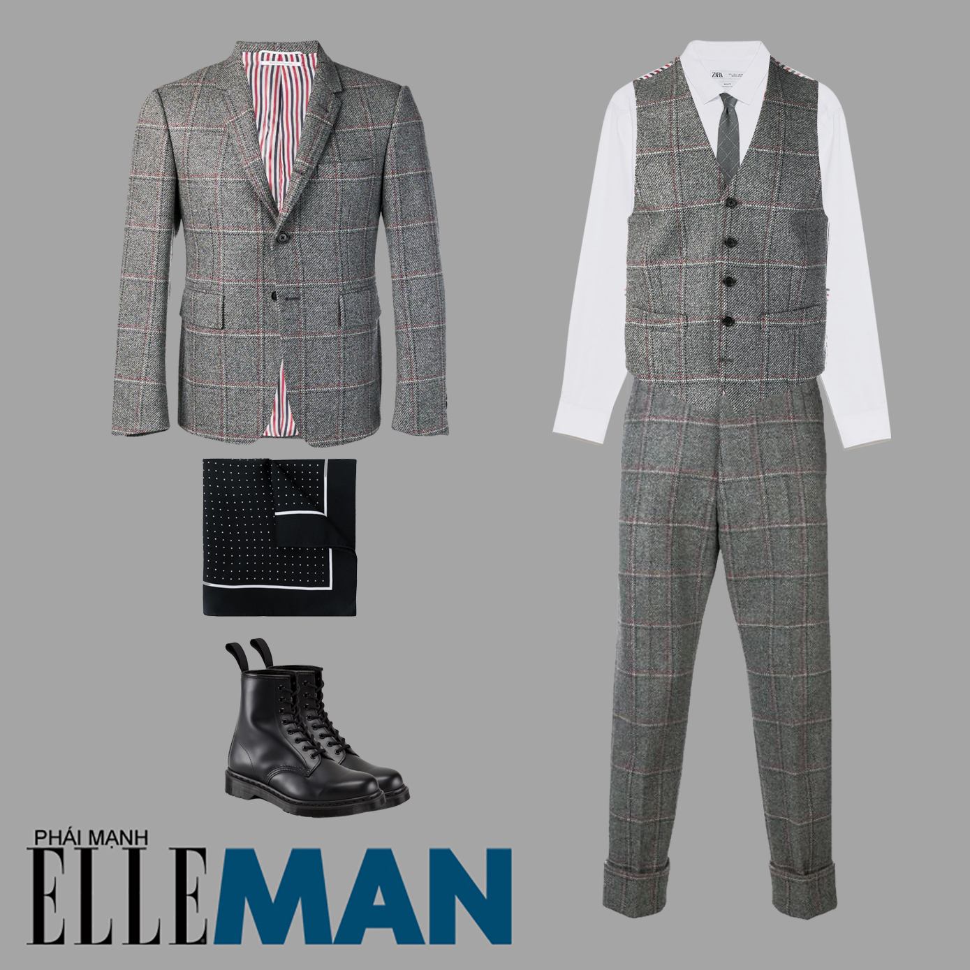 chất vải tweed giành cho nam balzer quần vest sọc xám