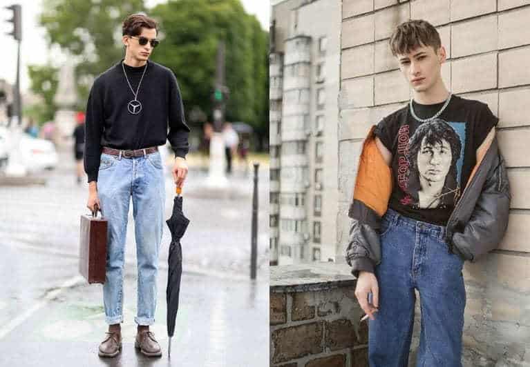 phong cách grunge cho nam mẫu mặc áo đen tay dài quần jean cầm dù