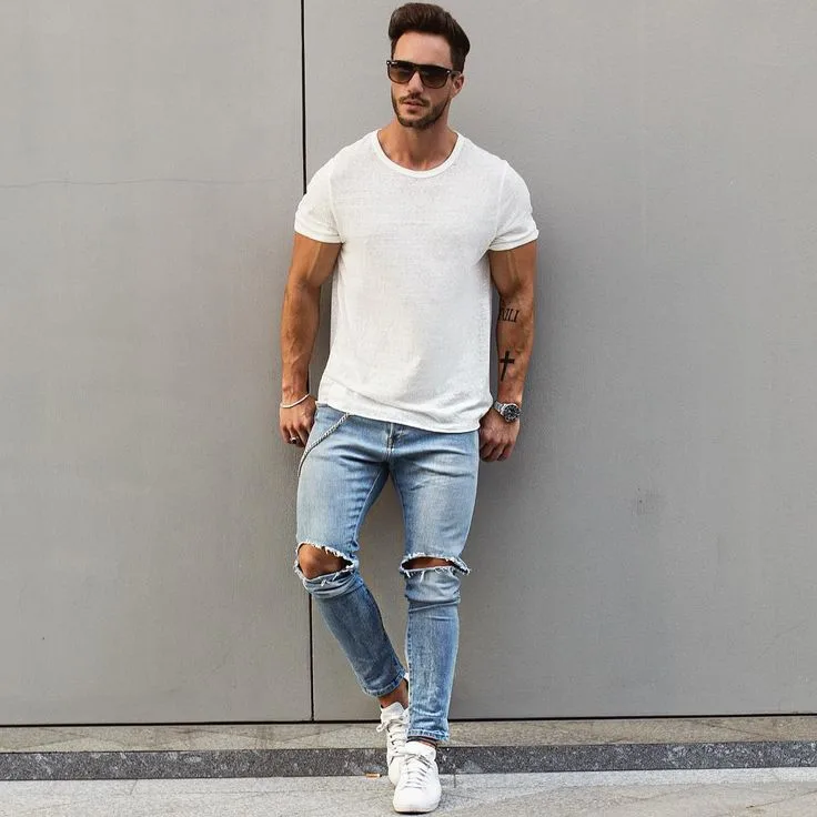 quan jeans rach & ao thun basic - elle man 4