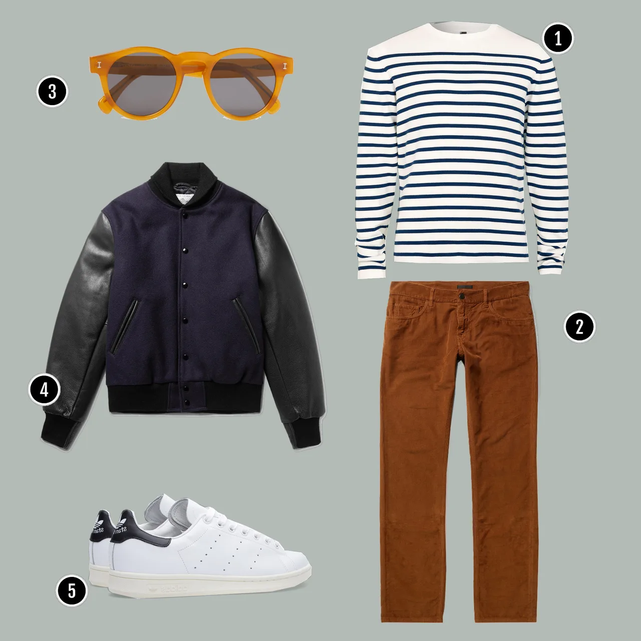 1. Áo: Topman/ 2. Quần: Gucci/ 3. Kính: ILLESTEVA / 4. Áo: Golden Bear / 5. Giày: Alexander Mcqueen