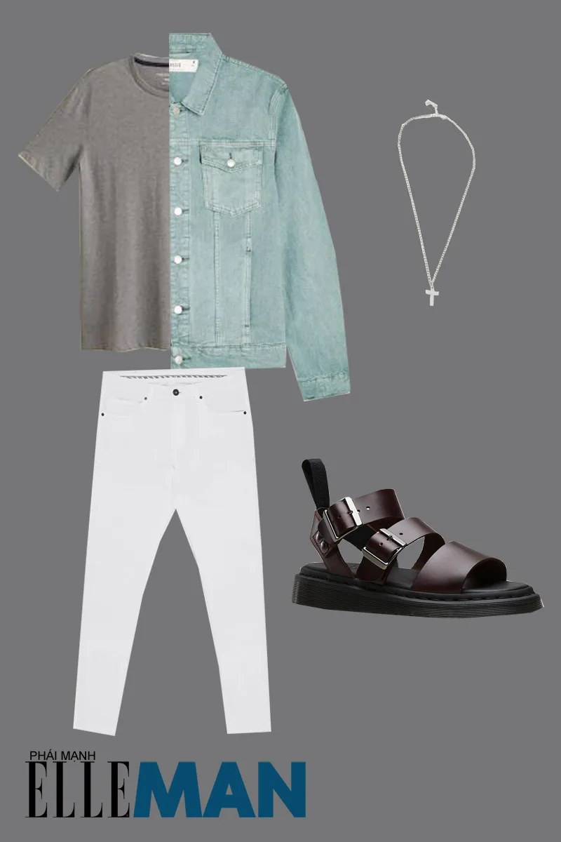 outfit 4 - giày chiến binh nam với áo khoác denim