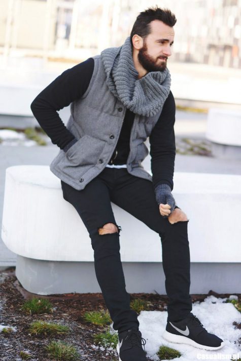 Quần Jeans nam đen rách gối