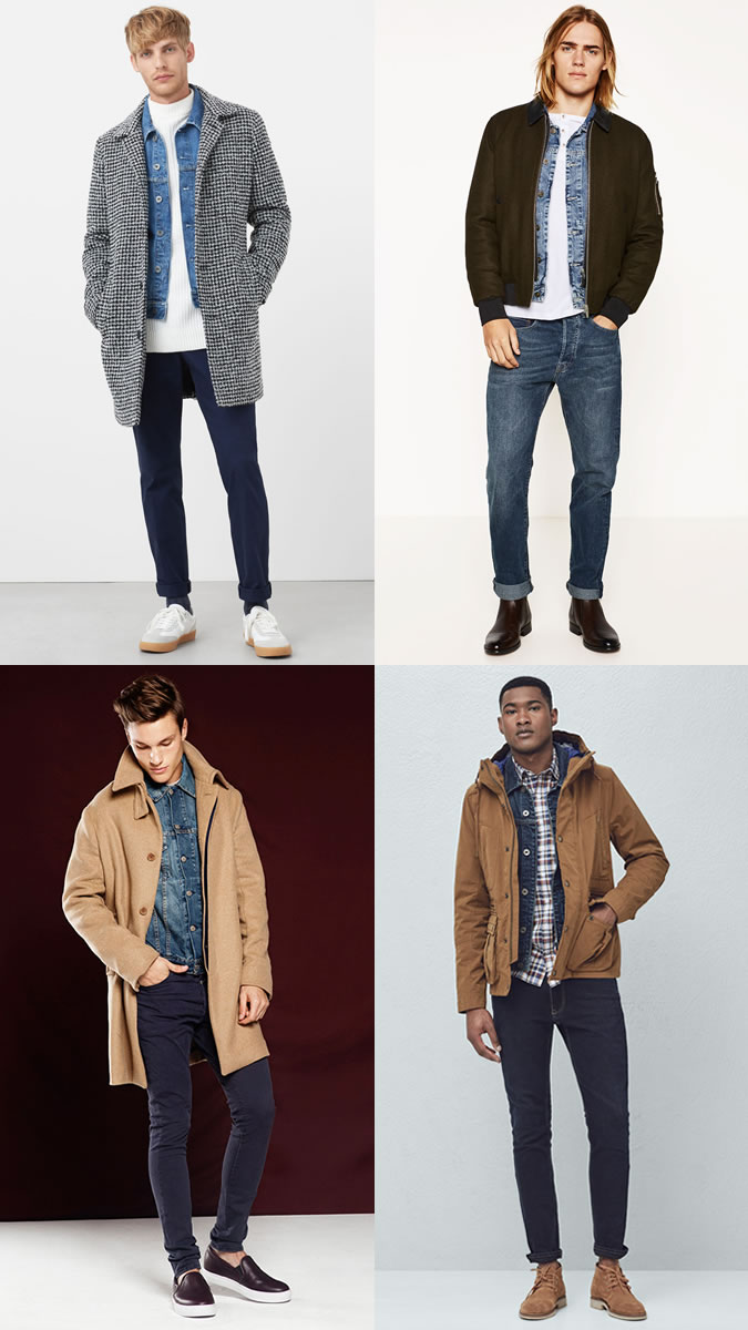 cách phối quần áo lạnh mùa Đông - denim + coat - elle man