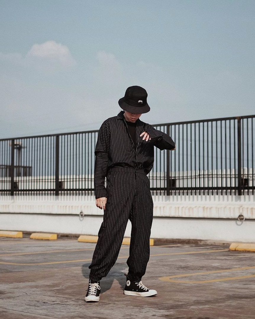 hướng dẫn phôi đồ cho đàn ông gầy-mẫu mặc đồ phong cách workwear màu đen