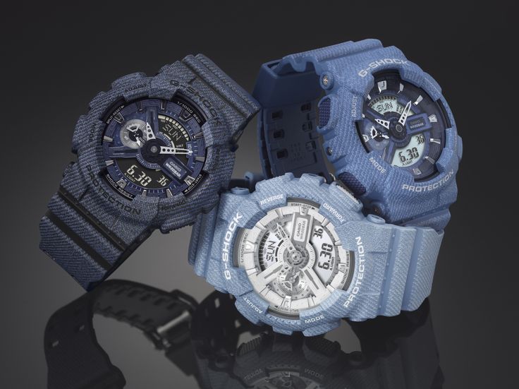 đồng hồ nam: bộ 3 đồng hồ G-shock màu xanh.