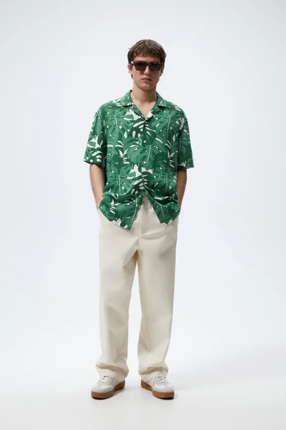 phong cách retro - sơ mi họa tiết với chinos - zara