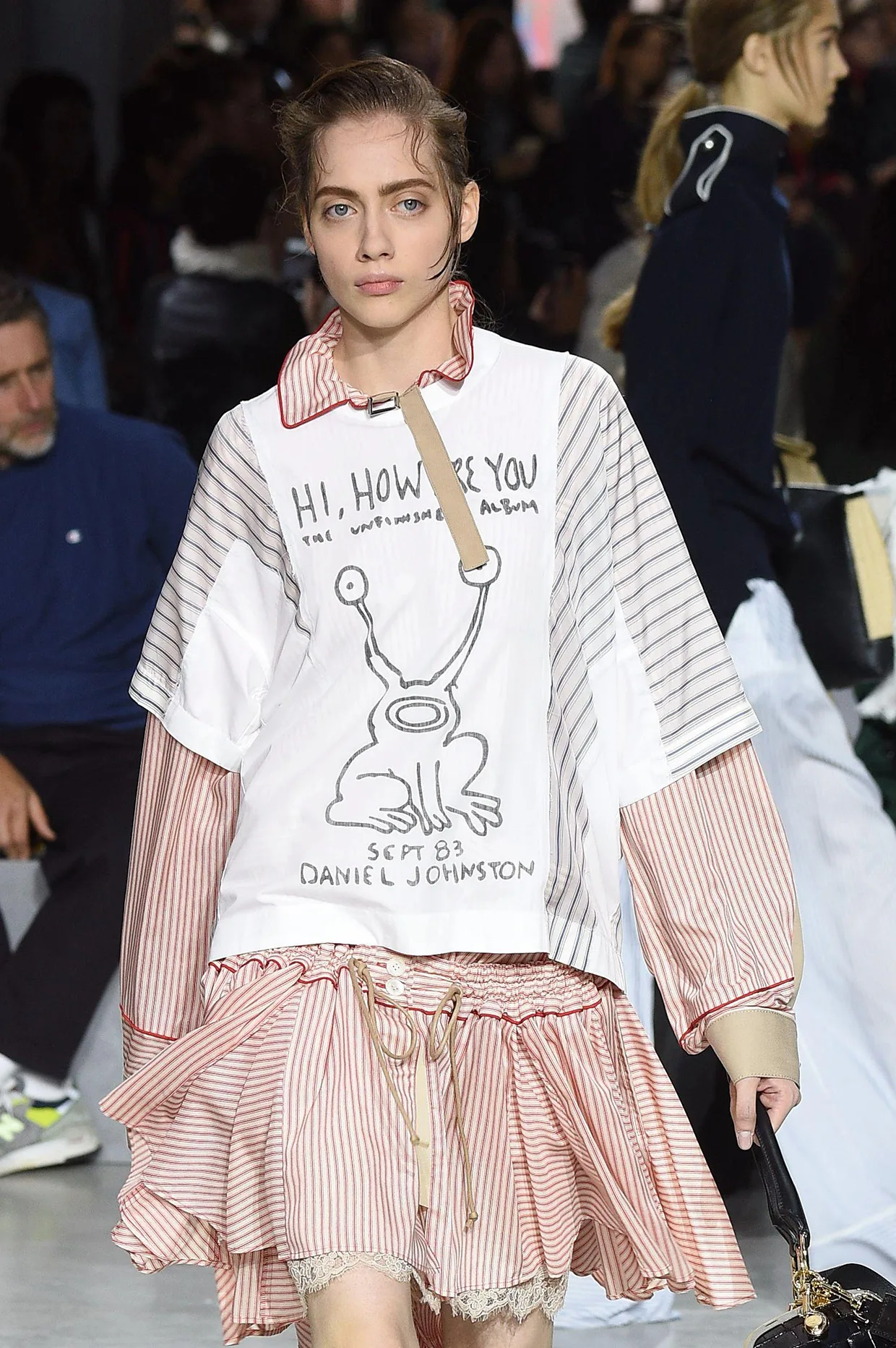 Mandatory Credit: Photo by PIXELFORMULA/SIPA/REX/Shutterstock (6072740aa) Model on the catwalk Sacai show, Runway, Spring Summer 2017, Paris Fashion Week, France - 03 Oct 2016