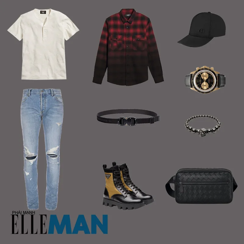 outfit 1 - phối đồ với áo thun henley