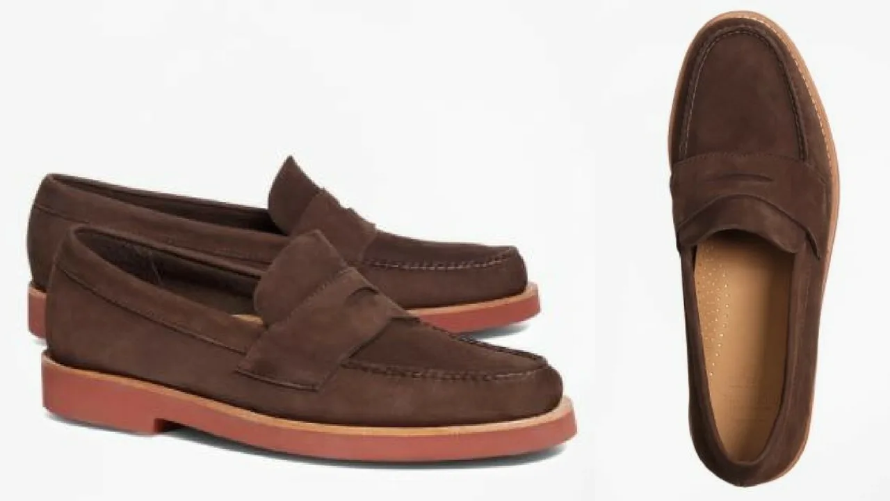 12 thuong hieu giay loafer nam Brooks Brothers Nubuck Penny loafers GBP190 - elle man