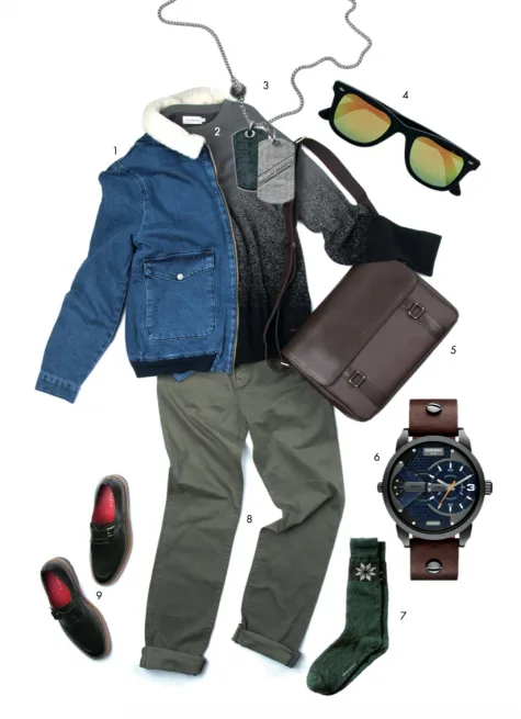 1.ÁO KHOÁC DENIMTOPSHOP 2. ÁO LEN CALVIN KLEIN 3. VÒNG CỔ DIESEL 4. KÍNH MÁT TOPSHOP 5. TÚI XÁCH PEDRO 6. ĐỒNG HỒ DIESEL 7. TẤT BANANA REPUBLIC 8. QUẦN CK 9.GIÀY PEDRO