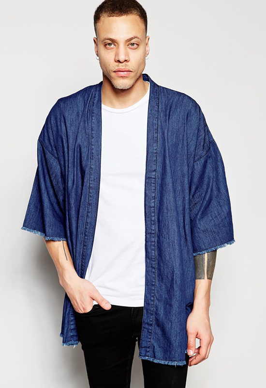 Các xu hướng áo & quần jeans nam hot 2016 - japanese ASOS Denim Kimono with Frayed Hem - elleman