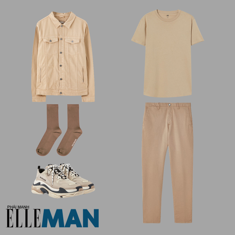 phối-đồ-gam-màu-beige-áo-thun-áo-khoác-jean-quần-chinos