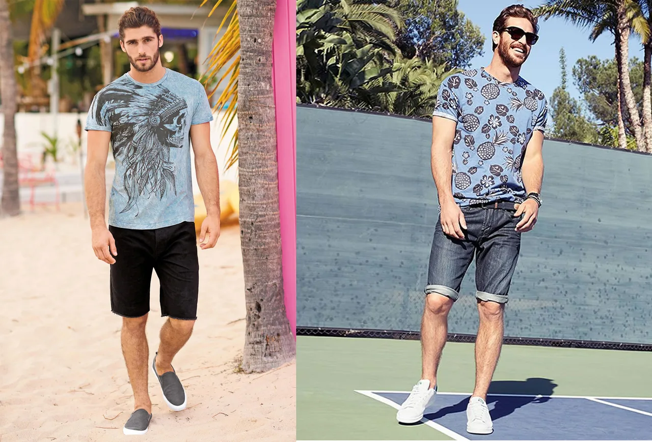 cach phoi do - elle man - denim short