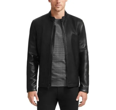 Áo da nam Vince Camuto Classic Zip-Up Black Leather Coat