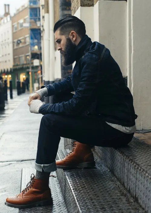 Kiểu giày nam Thu-Đông 2016: double-denim và Brogues Boots.