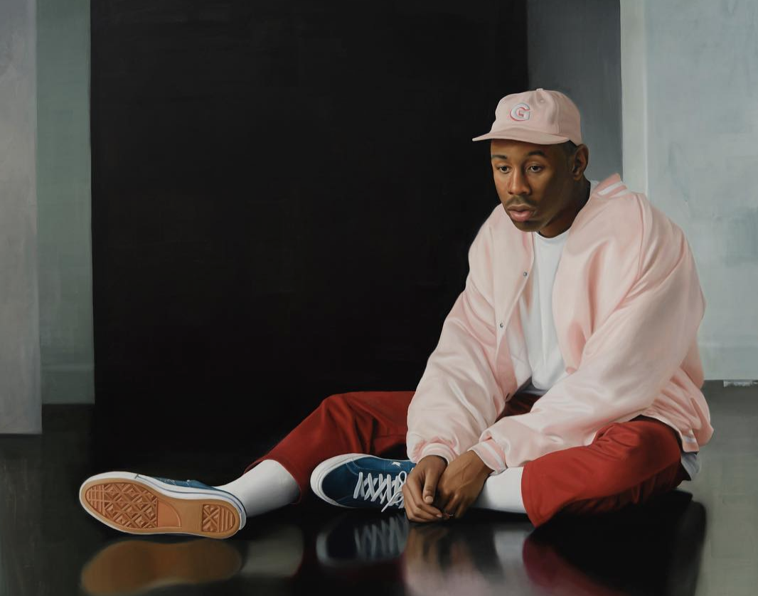 tyler the creator mặc áo bomber hồng tông màu pastel