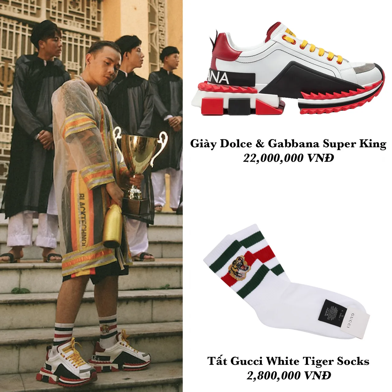 binz đi giày D&G đeo tất Gucci trong mv gene