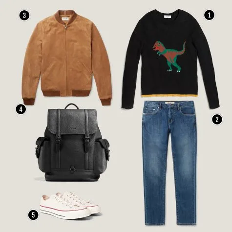 1. Áo: Coach / 2. Quần: Burberry / 3. Áo: APC / 4. Túi: Coach / 5. Giày: Converse