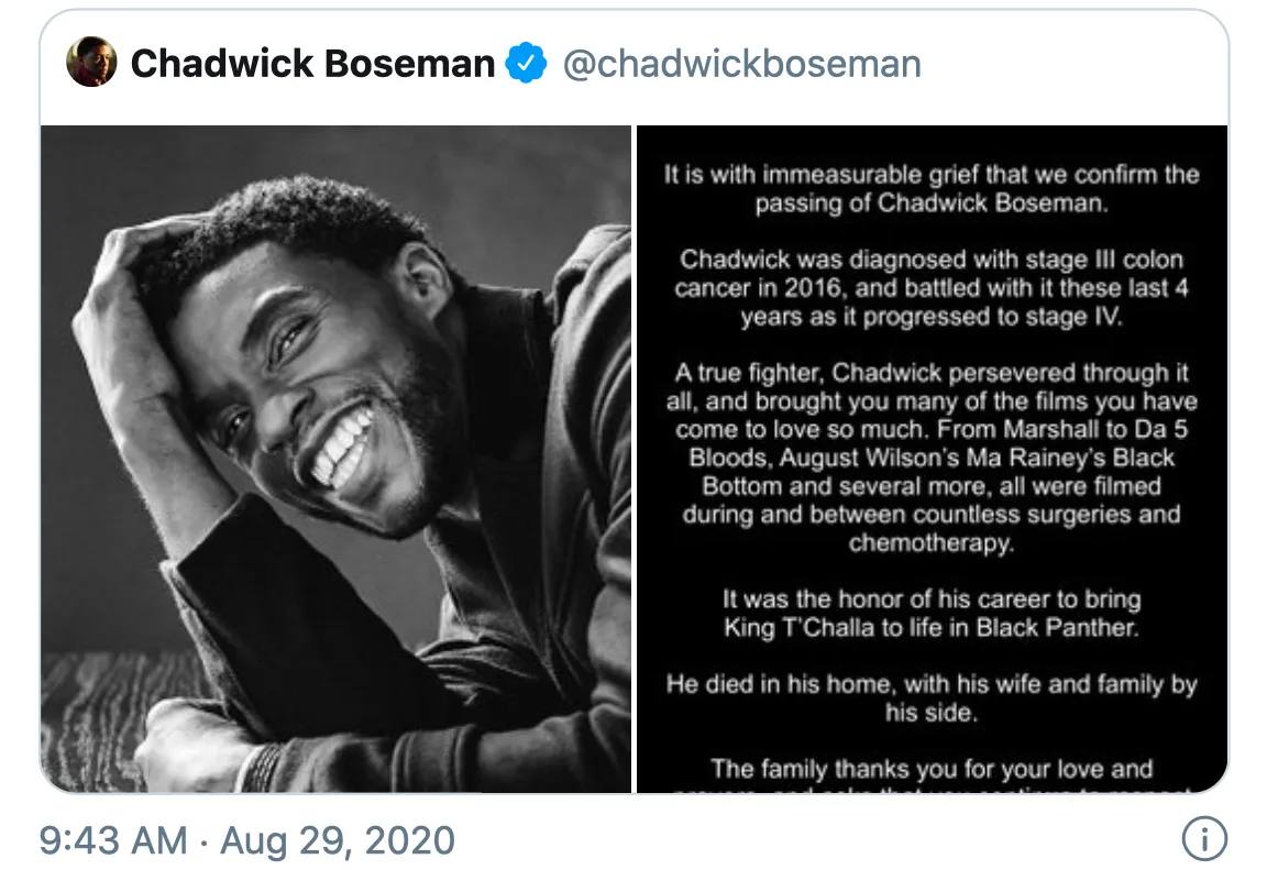 chadwick boseman dòng thông báo