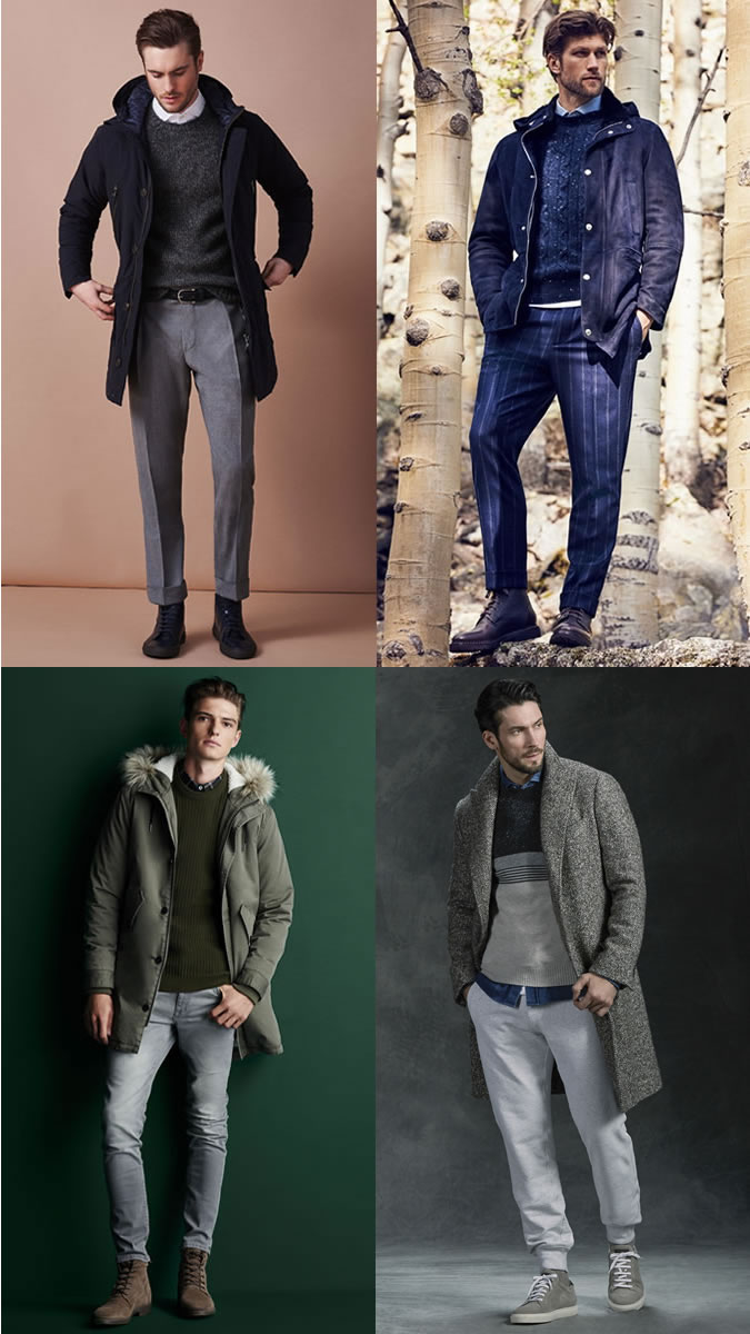 cách phối quần áo lạnh mùa Đông - shirt + crew neck sweater + outerwear - ELLE Man
