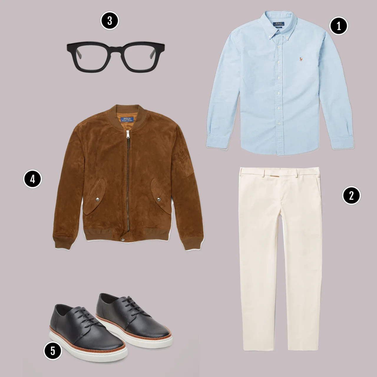 1. Áo: Ralph Laurent/ 2. Quần: SALLE PRIVÉE / 3. Kính: Eyevan 7285/ 4. Áo: Ralph Laurent / 5. Giày: COS