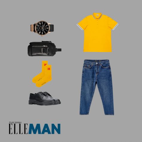Style Canlendar Áo polo nam vàng quần jean denim 3
