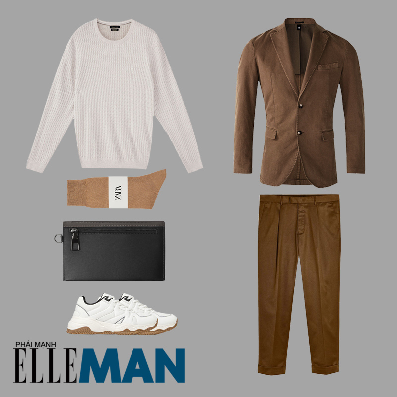 phối đồ cho đàn ông gầy áo blazer nâu quần nâu