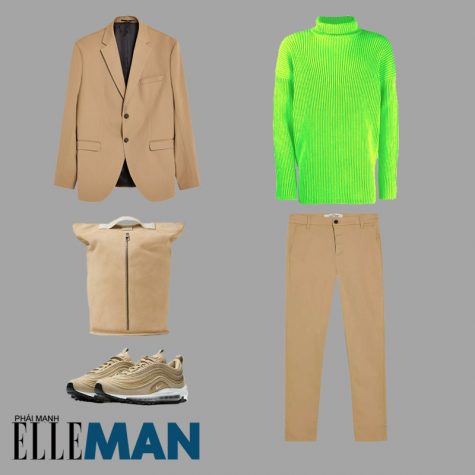 phối đồ gam màu beige áo blazer áo cổ lọ