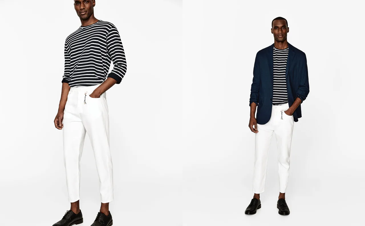 cach phoi do - elle man - breton + white trousers