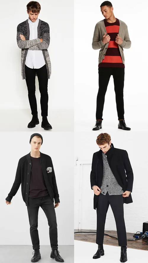 Áo khoác cardigan trong những tông màu đất.