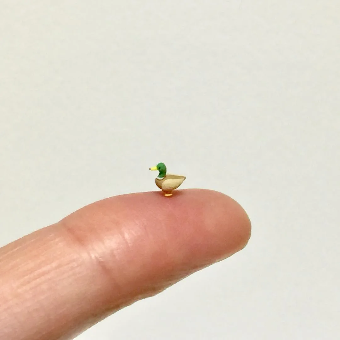 Chỉ với 5mm nhưng nghệ sỹ người Nhật Bản vẫn tạo được mô hình chú vịt bằng đất sét cực kỳ đáng yêu. Ảnh: Instagram@kakuho.fujii