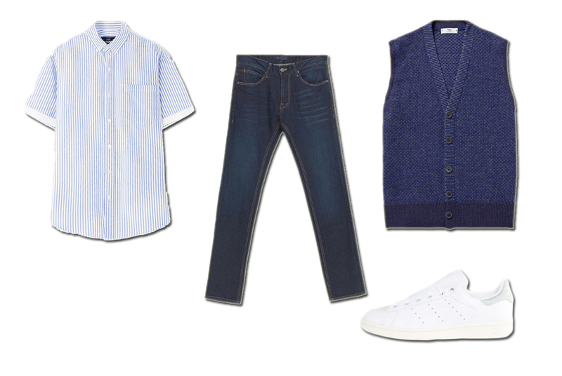 Áo sơ mi The Cosmo Áo sweater Inis Meáin Quần jeans Zara Giày adidas Stan Smith