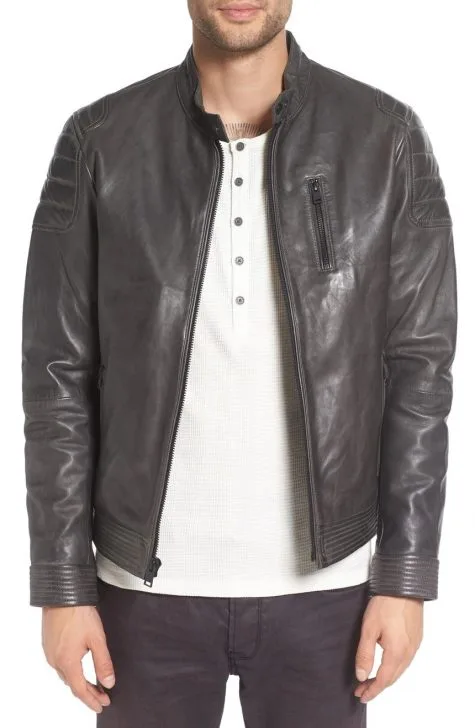 Áo da nam Lamarque Leather Moto Jacket in Steel Grey