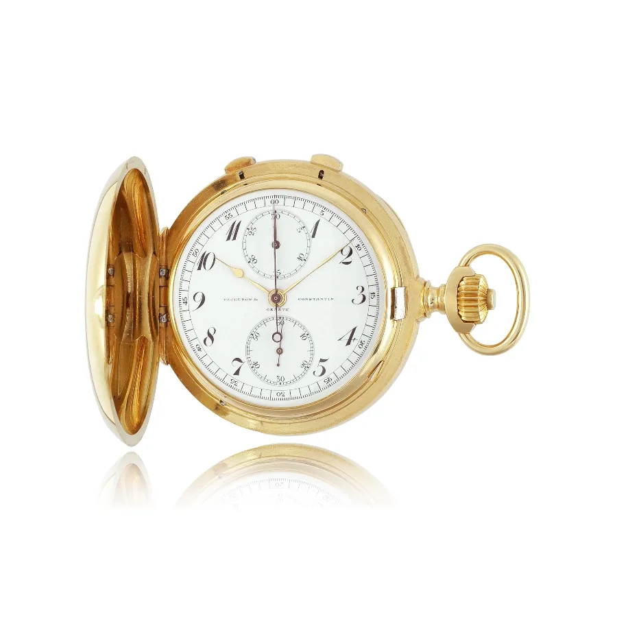 Đồng hồ bấm giờ bỏ túi kiểu thợ săn bằng vàng 18K, với cơ chế bấm giờ tách giây (Inv. Ref. 11528) - 1913
