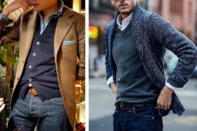 Áo khoác cardigan, mặc layer với blazer hoặc sweater.