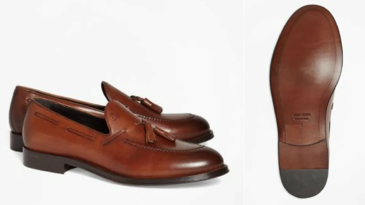 12 thuong hieu giay loafer nam Brooks Brothers 1818 Footwear Leather Tassel Loafers GBP 280 - elle man