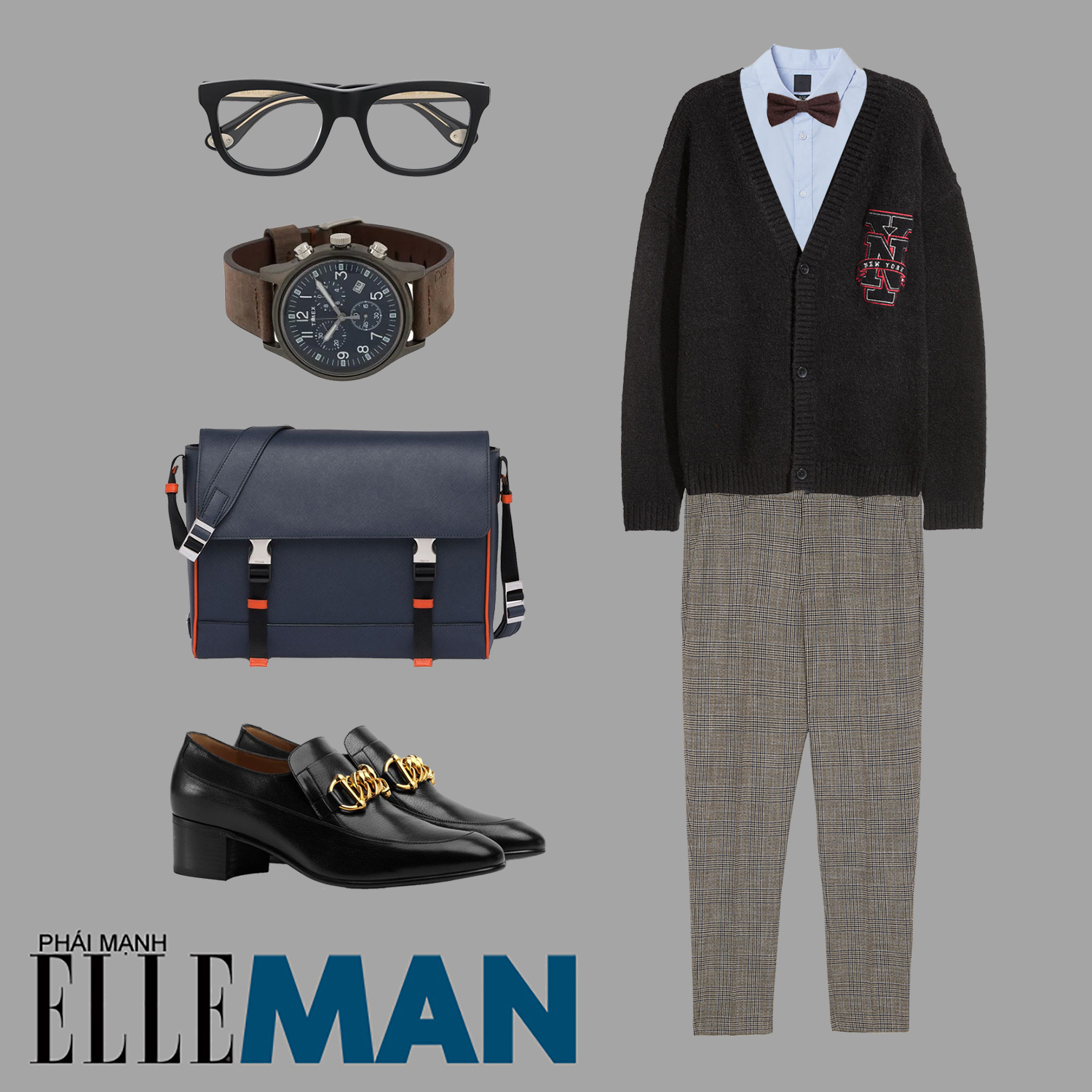 phong cách thời trang geek chic áo cardigan giày kính gucci