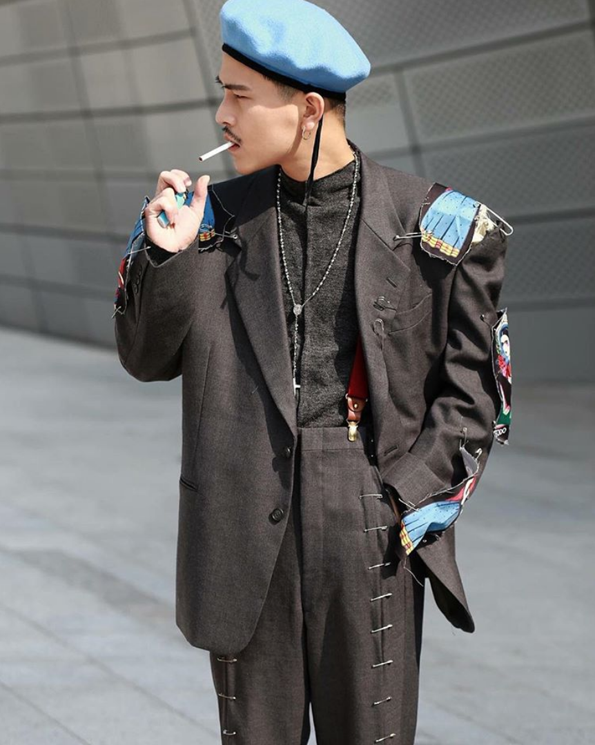 mũ beret nam màu xanh decao seoul fashion week