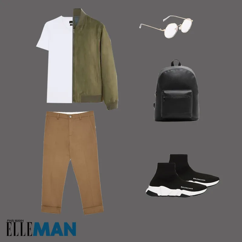 outfit 2 - cách phối trang phục màu nâu đất có áo bomber