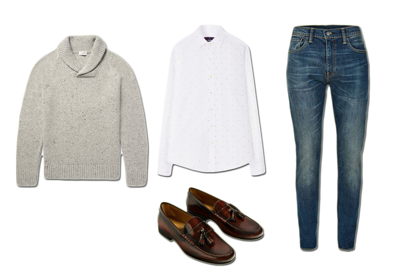 Áo sơ mi The Cosmo Áo sweater Club Monaco Quần jeans Levi's