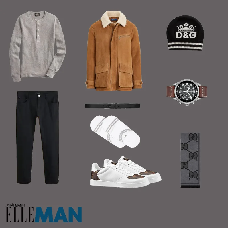 outfit 4 - phối đồ với khăn quàng cổ nam